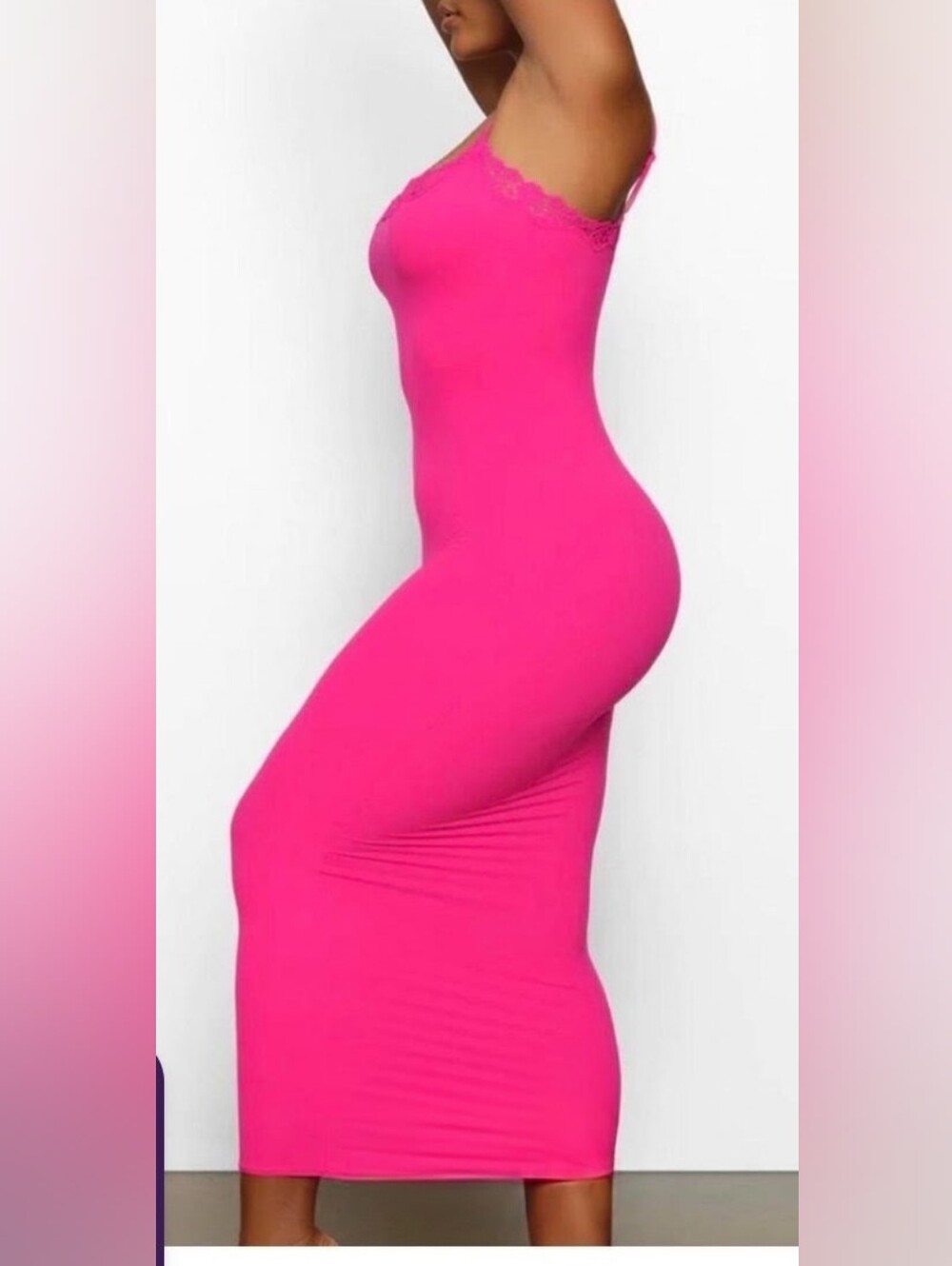 Skims Neon Rose 'Fits Everybody Lace Bodycon Maxi Dress - Picture 3 of 6
